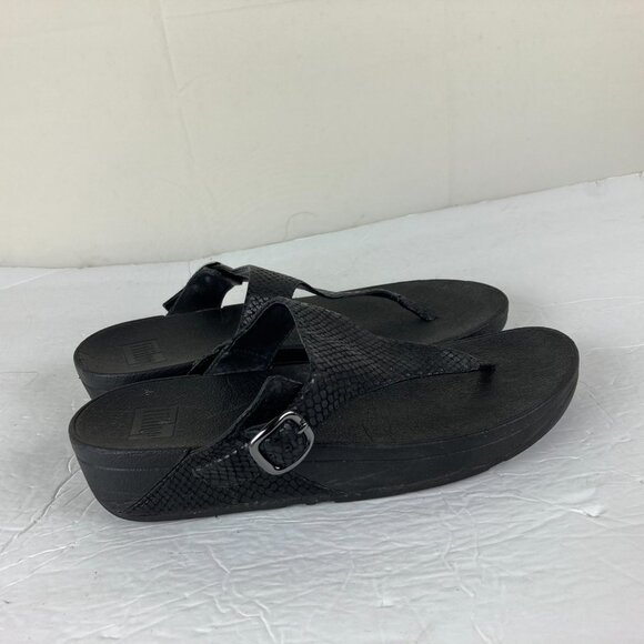 Fitflop Womens Sz 10 Lulu Textured Black Leather Thong Flip Flop Wedge Sandals - Picture 5 of 8